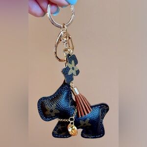 Brown and Gold Dog-Shaped Keychain/ Bag charm with mini tassel